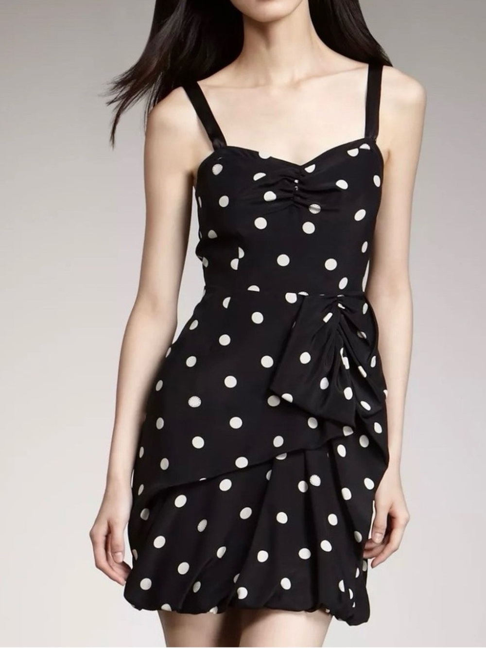 XS Marc by Marc Jacobs 100% Silk Black & White Polka Dot Mini Dress Bubble Hem